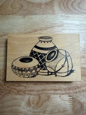Large Pottery Wood-Mounted Rubber Stamp